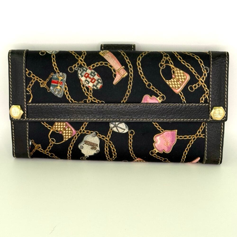 EUC Gucci Leather and Silk Patterned Wallet (RARE)